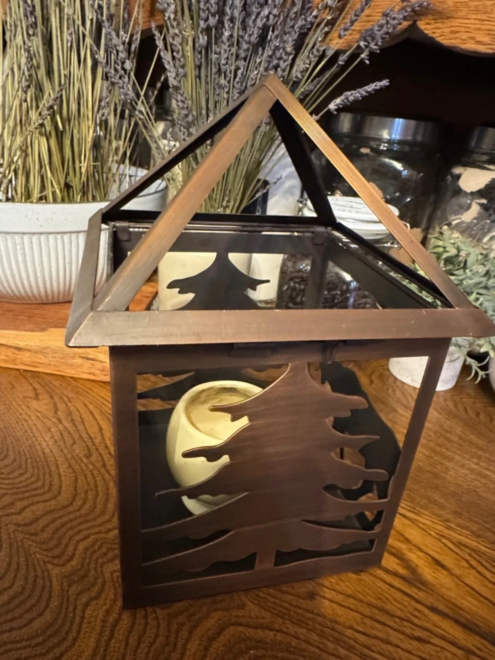 🫎 moose 🐻 bear & 🌲 tree Rustic Brown Metal Lantern Candle Holder